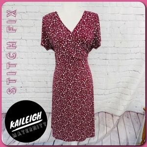 KAILEIGH Amandine Maternity Burgundy & White Floral Nursing Knit Dress - XXL
